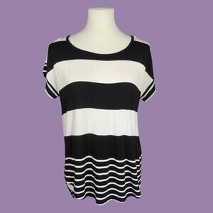 Cynthia Rowley Boxy Striped White Black Hi Low Tunic Top Medium